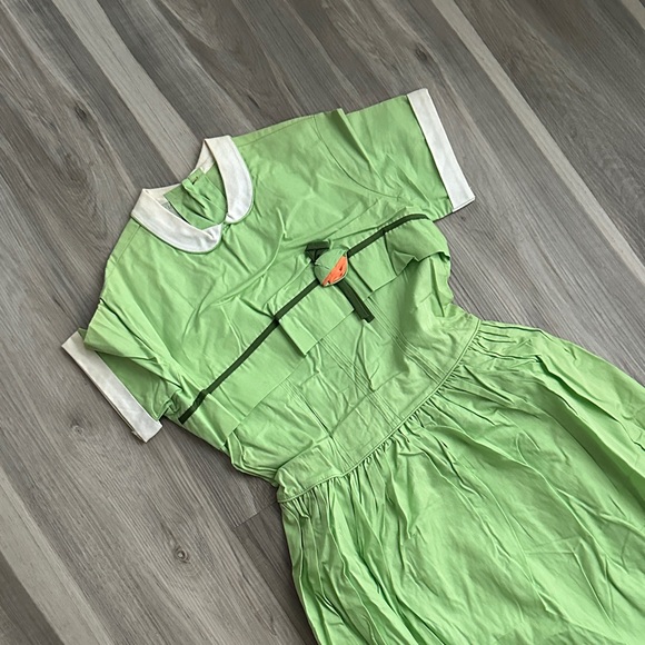 Vintage DEADSTOCK “encore” Light Green Peter Pan Collar Dress with White Trim - Picture 2 of 10